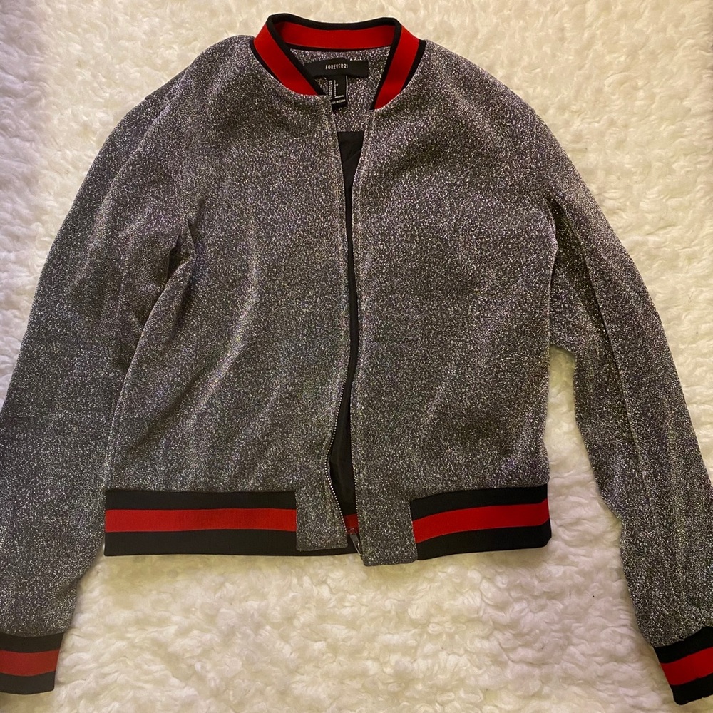 Silver glitter bomber jacket
